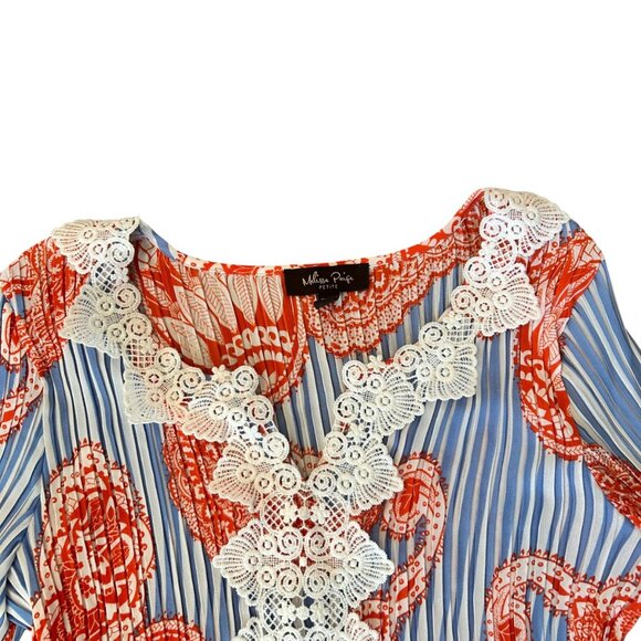 Melissa Paige Petite Boho Accordion Pleated Paisley Striped Top PM - Picture 2 of 6